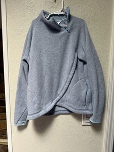 Athleta Girl Sweater Cozy Karma Wrap Fleece Lined Blue Pullover Kids Size L 12 - Picture 1 of 7
