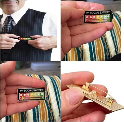 Batería Social con Pin Móvil Esmalte Chapado en Oro a Mano - Excelente Estado Foto 1 de 4