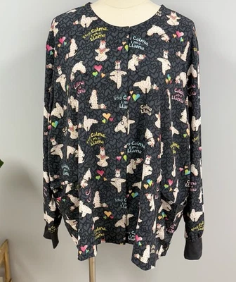 NWT Cherokee Scrub Jacket Plus 5x Pewter Gray Llama Yoga Pose Snap Front Scrubs - Image 1 of 4