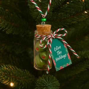 Olivenglas Weihnachtsschmuck - Handarbeit Ton grüne Oliven in Glasflasche - Bild 1 von 13