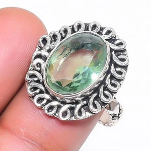 Faceted Green Amethyst Gemstone Ethnic 925 Sterling Silver Jewelry Ring 7.5" V42 - Picture 1 of 6