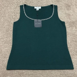 St John Evening Knit Sleeveless Top Embellished Collar Emerald Green Size P - Picture 1 of 8