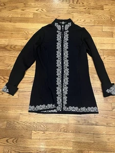DALE OF NORWAY 100% Wool Fair Isle Stand Collar Cardigan ,Black/White ,Size L - Picture 1 of 13