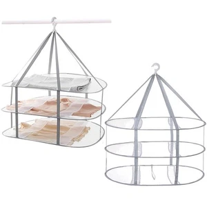 Foldable Hanging Mesh Dryer 2 Pack Sweater Drying Rack 3-Tier Network Basket - Picture 1 of 7