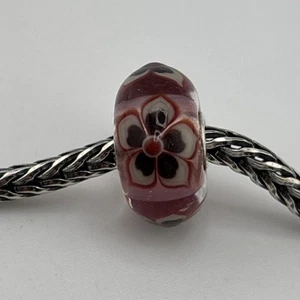 Authentic Trollbeads Red White & Black Flower On Pink Base Bead #544 - Picture 1 of 5