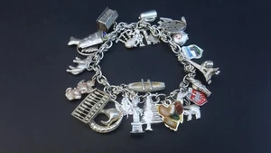 1: Vintage 1960s-70s Sterling Silver Travellers Charm Bracelet w 28 Charms 59g - Picture 1 of 21