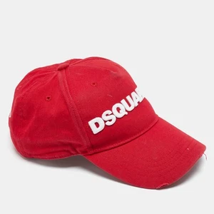 Dsquared2 Red Logo Embroidery Distressed Cotton Baseball Cap - Picture 1 of 5