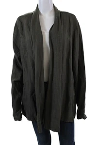 Eileen Fisher Womens Linen Blend Long Sleeves Open Front Jacket Gray Size 3X - Picture 1 of 7