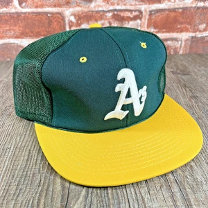 Vintage Oakland Athletics Rope Hat Snapback 1980s Green/Yellow Mesh MLB - Picture 1 of 7