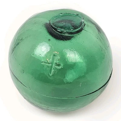 Flotador de pesca de vidrio soplado a mano japonés de colección ~ verde mar ~ clavos cruzados ~ costuras ~ 3,25" Foto 1 de 4