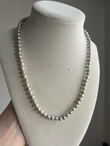 Vintage Light Grey Cream Freshwater Pearl Knotted 925 Clasp 17” Beautiful Luster - Picture 1 of 5