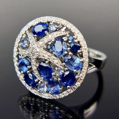 EFFY 14k Diamond & Blue Sapphire Starfish Circle White Gold Ring Size 6.75 - Image 1 of 4