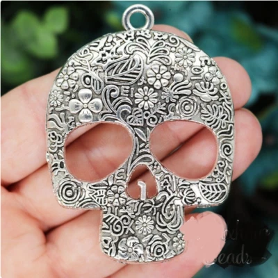 Colgante Grande 3D CABEZA CARA CALAVERA ESQUELETO HUESO DE LA MUERTE Plata 925 26" Collar Hombres Foto 1 de 4