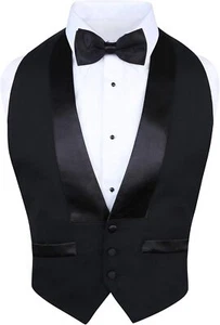 Men's Classic Formal 100% Wool Black Backless Tuxedo Vest Includes Bow Tie - Picture 1 of 5
