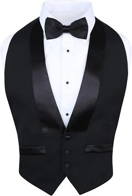 Men's Classic Formal 100% Wool Black Backless Tuxedo Vest Includes Bow Tie - Image 1 of 4
