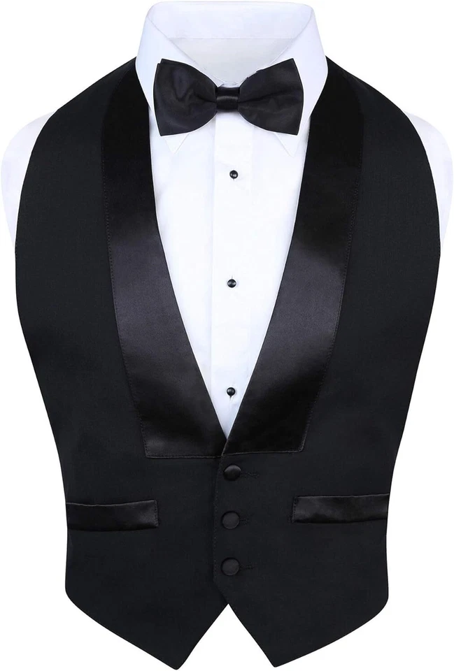 Men's Classic Formal 100% Wool Black Backless Tuxedo Vest Includes Bow Tie - Image 1 of 4