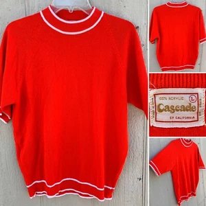 Vintage Cascade Of California Short Sleeve Sweater Raglan Ringer 50s 60s L - Picture 1 of 12