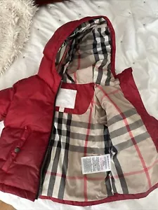Burberry 2 Y Red Blue Boys Down Winter Puffer Coat - Picture 1 of 11
