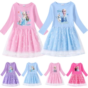 Kids Girls Princess Elsa Dress Cosplay Long Sleeve Birthday Party Fancy DressesZ - Picture 1 of 41