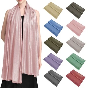 Women's Sparkling Glitter Metallic Large Pashmina Silky Shawl Wrap Wedding Scarf - Picture 1 of 46