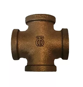 1/2 Female Npt 4 Way Cross Red Brass Pipe Fitting - Picture 1 of 5