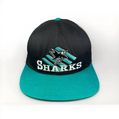 Vintage 90s San Jose Sharks Snapback Hat, NHL Cap, Hockey, 100% Cotton - CCM Foto 1 de 4