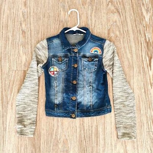 Mudd Blue Jean Jacket Girls Size 12 Knit Sleeves 4-pocket Front Size 12 - Picture 1 of 6
