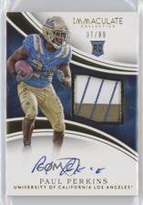2016 Panini Immaculate Collegiate /99 Paul Perkins #129 RPA Rookie Patch Auto RC
