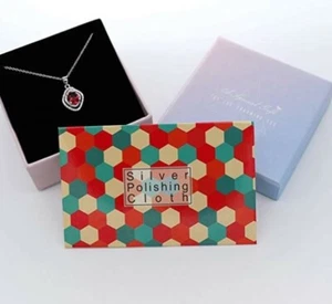 Genuine 925 Sterling Silver Necklace with Cubic Zirconia Oval Red Stone Pendant - Picture 1 of 5