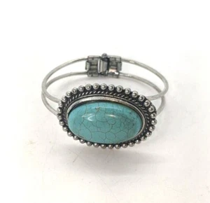 Manschette ARMBAND silberfarben mit Faux Türkis Mitte Medaillon aufklappbar 6,75" - Bild 1 von 5