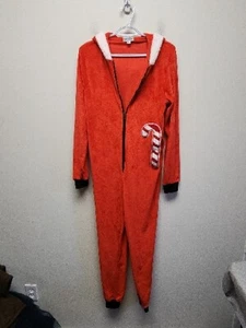 Pajama poof Hooded Jumpsuit Santa Candycane Red Small christmas one piece - Picture 1 of 7