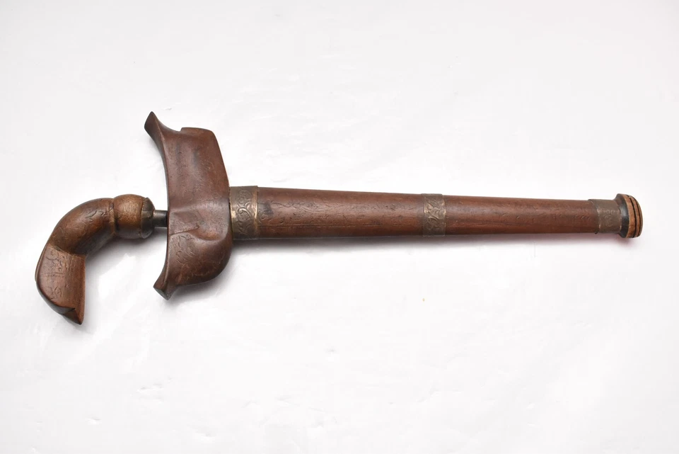 Cuchillo y vaina antiguos del siglo XIX Filipinas Moro Kris Damasco hoja Foto 1 de 4