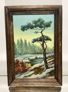 VTG. French Impressionist Oil Painting Landscape On Board in Wood Picture Frame - Picture 1 of 9