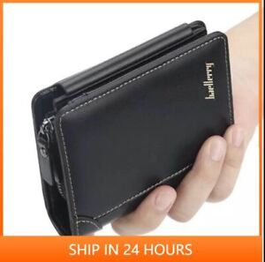 Men Credit Card ID Holder Zipper Purse Leather Trifold big Capacity Wallet New