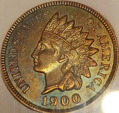 1900 Indian Head Cent IHC Penny 1c ICG questionable toning AU 58 Details au58 - Image 1 of 4