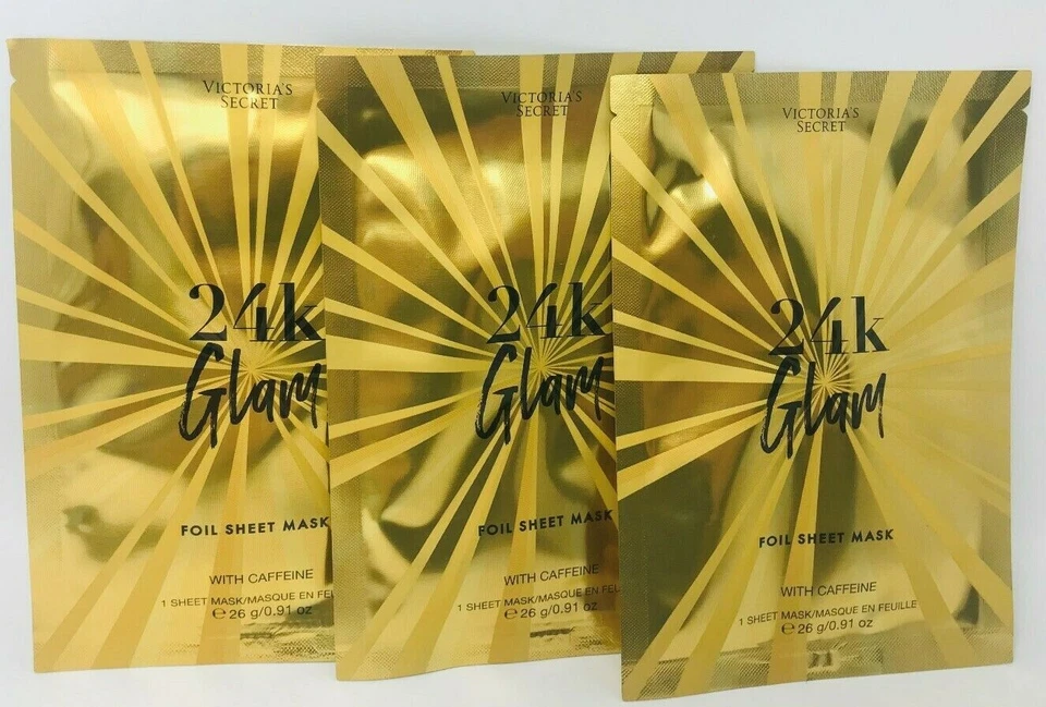 3 VICTORIA'S SECRET 24 K GLAM FOIL SHEET MASK WITH CAFFEINE - Image 1 of 1