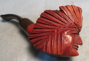 VINTAGE HAND CARVED MADE in ITALY BRIAR INDIAN CHIEF HEAD PIPE VG - Picture 1 of 16
