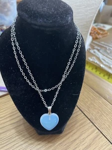 20” White Metal Belcher Chain With Moonstone Puffed Heart - Picture 1 of 2