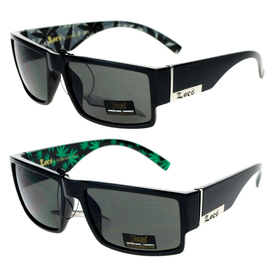 Locs Marihuana Olla Estampado de Hojas Rectangular Loco Perro Gafas de Sol - Imagen 1 de 1