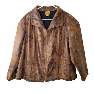 Womens 24W Biker Jacket Coat Textured Faux Snake Skin Drawstring Collar Ruby Rd - Image 1 of 4