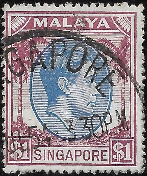 1949 SINGAPORE  MALAYA  $1  used VF CD SINGAPORE  1954 - Image 1 of 1