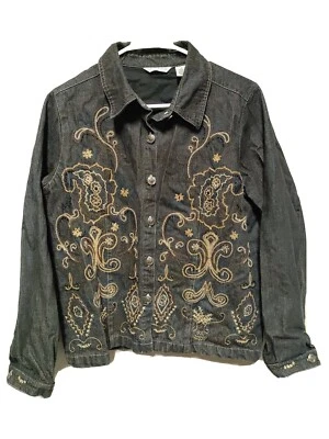 Laura Ashley * * 中号 * * 黑色牛仔夹克刺绣 *740 * — 第 1/4 张图片