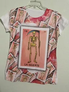 La Muerte Women’s Mexican Loteria T-Shirt Novelty Fitted Tee Sz Large NEW - Picture 1 of 2