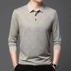 New Men's Business Casual Long Sleeved Shirt Solid Color Polo Shirt Fashionable - Picture 1 of 29
