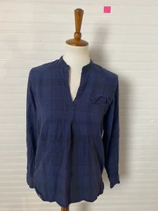 GAP BLACK & BLUE PLAID FLANNEL PULLOVER LONG SLEEVE SHIRT WOMEN'S XS - Picture 1 of 8