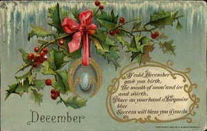 Feiertagspostkarte Dezember mit Stechpalme und Band, Utica SD 1907 - Bild 1 von 2