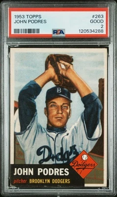 1953 Topps #263 John Podres Rookie Dodgers PSA 2 - Image 1 of 2
