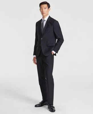 Hugo Boss Men's Black Wool Modern 2-Piece Jacket & Pants Suit Size 42L $595 - Image 1 of 4