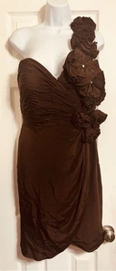 JOVANI GRÖSSE 12 BRAUN SEIDE ONE SHOULDER COCKTAILKLEID MIT STRASS AKZENTEN - Bild 1 von 16