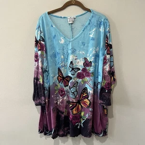 Petersilie & Salbei Top Damen 3X blau bunt künstlerisch Blumen Schmetterling Tunika - Bild 1 von 8